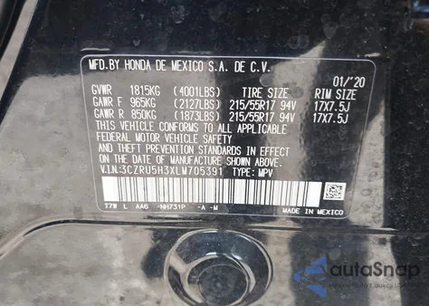 2020 Honda Hr-V 2Wd Lx z USA, uszkodzony, nr VIN 3CZRU5H3XLM705391